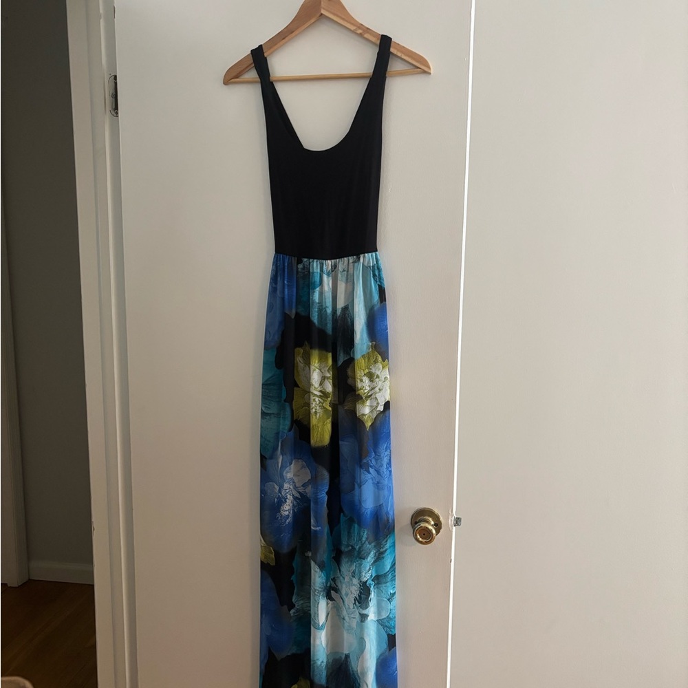 Le Lis Black and Blue Floral Maxi Dress